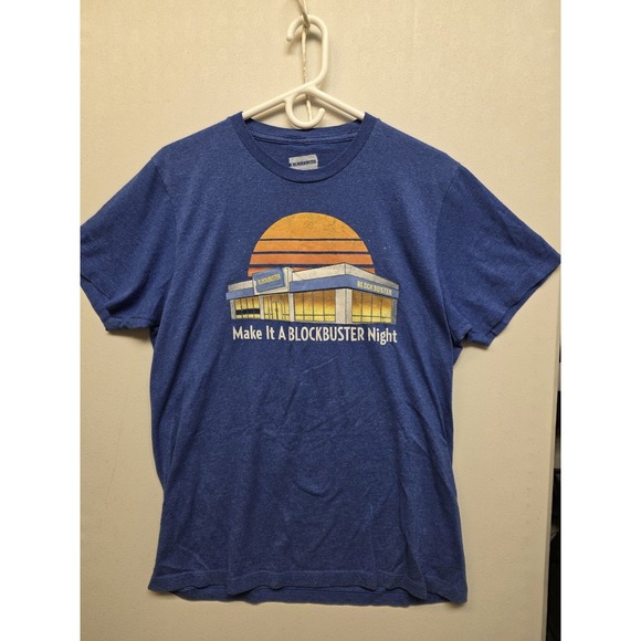 Blockbuster Video Mens Graphic T-Shirt Blue Make It A Blockbuster Night Retro M